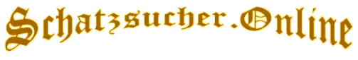 Text Schatzsucher.Online in verschnörkelter, goldfarbener gotischer Schrift auf hellgrauem Hintergrund